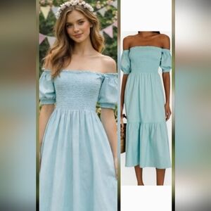 $348 NWOT INTERMIX XL 100% Cotton Dress Wedding Guest Off Shoulder Princesscore